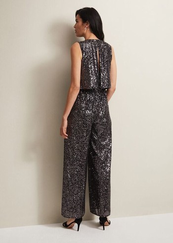 Phase Eight Aubrey Sequin Wide Leg Jumpsuit Grey Australia | EX3041598